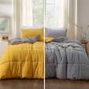 KASENTEX Queen Size Comforter Set with 2 Shams - Down Alternative Duvet Insert with Corner Ties, Reversible, Lightweight, Ultra Soft, Machine Washable, All-Season（Yellow/ Grey）