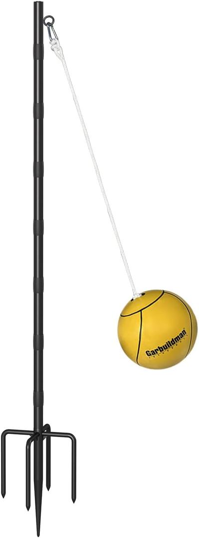 Garbuildman Tetherball Set with Ball & Rope for Outdoor Backyard, Adjustable Tether Ball Pole with 5-Prong Base & Rubber Sleeve for Playground, Outside Ball Games Sports for Kids, Adults (10 FT)