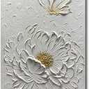Boiee Art,24x35.5in Handmade White Textured Flower Framed Elegant Wall Art Abstract Floral Oil Paintings,Canvas Artwork for Dining Room Bedroom Office,Contemporary Wall Decor,Ready to Hang