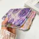 OOK Oil Painting Phone Case for iPhone 16 Pro Max Laser Glossy Cute Oil Painting Flower Pattern Curly Waves Bumper Design Soft Protective Cover for Girls Women Purple
