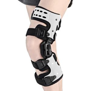 OA Unloader Knee Brace - Arthritis Pain Relief, Osteoarthritis, Bone on Bone Knee Joint Pain, Cartilage Defect Repair, Avascular Necrosis Hinged, Medial or Lateral Degeneration (White Left) (Universal-Left Leg)