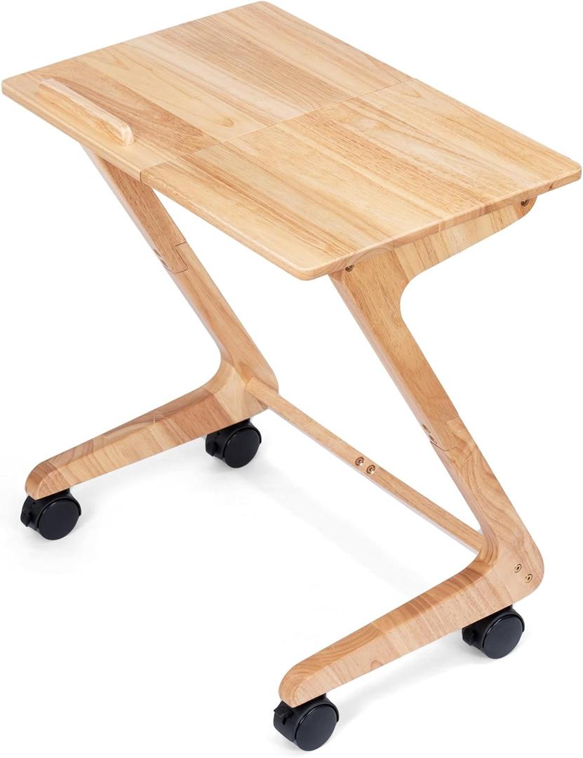 TV Tray Table, TV Dining Table with Casters for Small Spaces, Solid Wood End Table, Sofa Couch Side Table Removable Snack Tray for Coffee Bed Sofa Eating Writing Reading Living Room Bedroom (Natural)