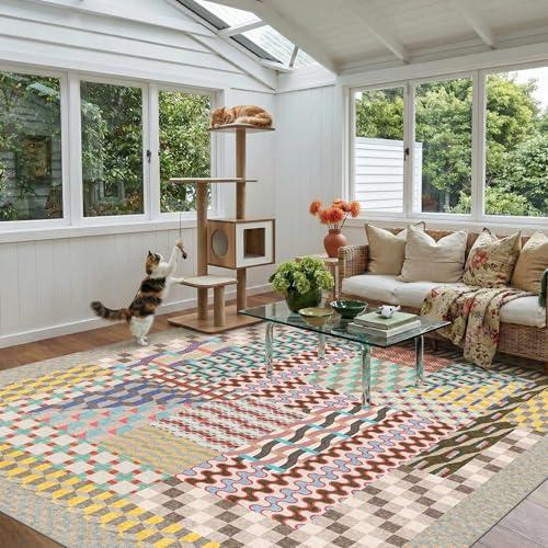 Kokia 6x9 Modern Geometric Washable Area Rug, Non-Slip Stain-Resistant Low Pile Rug for Living Room, Bedroom, Dining Room, Multicolor Bauhaus Grey