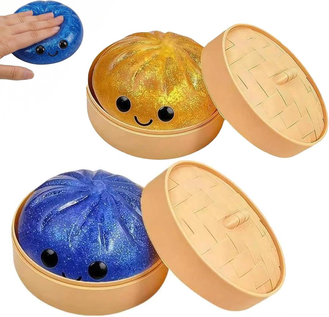 2 Pcs Dumpling Squishies, Slow Rising Glitter Dumpling Mystery Box, Colorful Dumplings Stress Relief Fidget Sensory Toy Gifts for Kids Adult