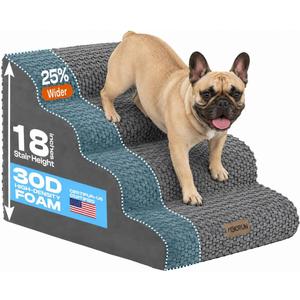 Extra Wide 4-Step Dog Stairs for Bed & Couch 18" H, More Stable Non-Slip Pet Steps with Balanced Foam Structure and Gentle Slopes, Stylish Indoor Dog Steps for Small & Medium Dogs, Gray