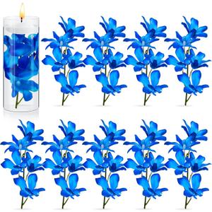16 Pieces Orchid Faux Flowers Floating Candles Centerpiece Wedding Table Centerpieces Vase Fillers Filling for Wedding Birthday Party Table Decorations (Sky Blue)