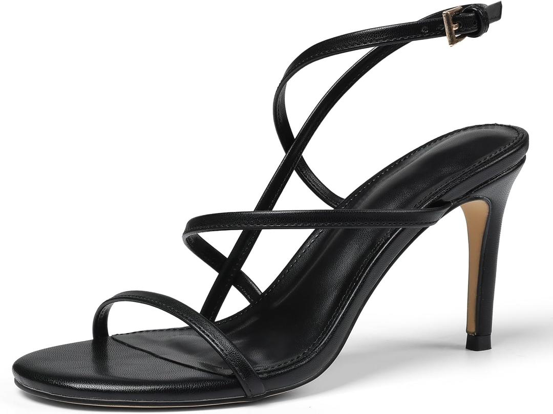 Strappy Heels for Womens Heeled Sandals Round Open Toe Slingback Stiletto Ankle Strap High Heels Dressy Comfortable Formal Shoes 7.5