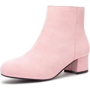 CAMSSOO Women's Fashion Short Gogo Ankle Boots Suede Boots Low Mid Block Heel Boots Side Zipper Booties Shoes (11.5, Pink)