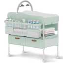 Diaper Changing Station, Portable Changing Table for Baby, Diaper Changing Table with Storage Drawers, Waterproof Baby Changing Station with Wheels and Adjustable Height for Newborn Infant and Toddler (Green)