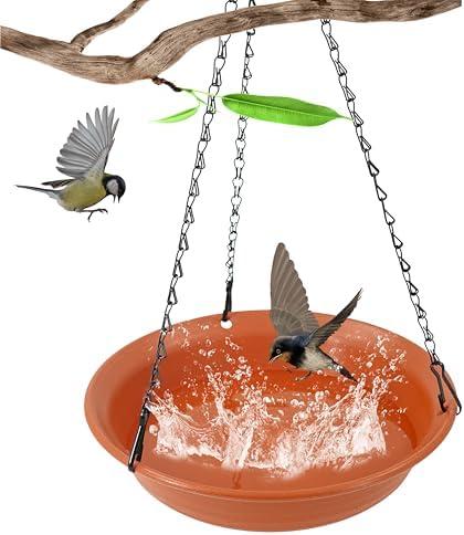 Afrine Hanging Bird Bath for Outside, Hanging Bird Water Feeder for Outdoor, Birdbath Bowl, Birdbaths for Outdoors Balcony Window Backyard Garden, Small Large Wild Birdfeeder Tray (12", Terracotta), Set of 2