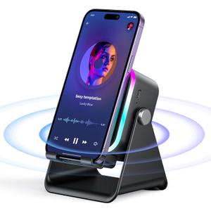 Induction Speaker with Phone Stand 5 in 1 Wireless Induction Bluetooth Audio for iPhone Android Phone Speakers Amplifier with Rechargeable Colorful Light, Birthday Gifts for Men Women Teens (Black)