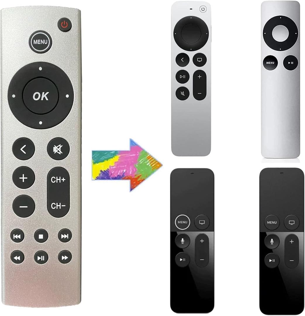 Universal Replacement Remote for Apple TV 4K/ HD, A2843 A2737 A2169 A1842 A1625 A1427 A1469 A1378 (No Voice), Compatible with Samsung, LG, Sony, Westinghouse, Insignia, Vizio, Toshiba TVs
