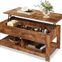 WLIVE Coffee Table, 47" Lift Top Coffee Table with Hidden Compartment and 2 Storage Shelves for Living Room, Rustic Brown
