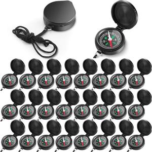 JaGely 24 Pcs Compass Bulk Gift Pocket Compass with Hanging Rope for Military Camping Survival Outdoor Hiking Hunting Climbing