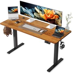YIHAYO Electric Standing Desk, 55 x 24 Inches Stand Up Desk with Splice Board, Adjustable Height Desk, Computer Desk for Home Office, Black Frame/Rustic Brown Top