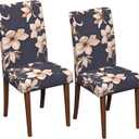 Stretch Dining Chair Covers Set of 2,Floral Print Chair Covers,Soft Removable Washable,Pet Friendly Furniture Protector,Universal Chair Slipcovers for Home, Kitchen,Ceremony Dining Room Seat (Dark Gray Magnolia Flowers)