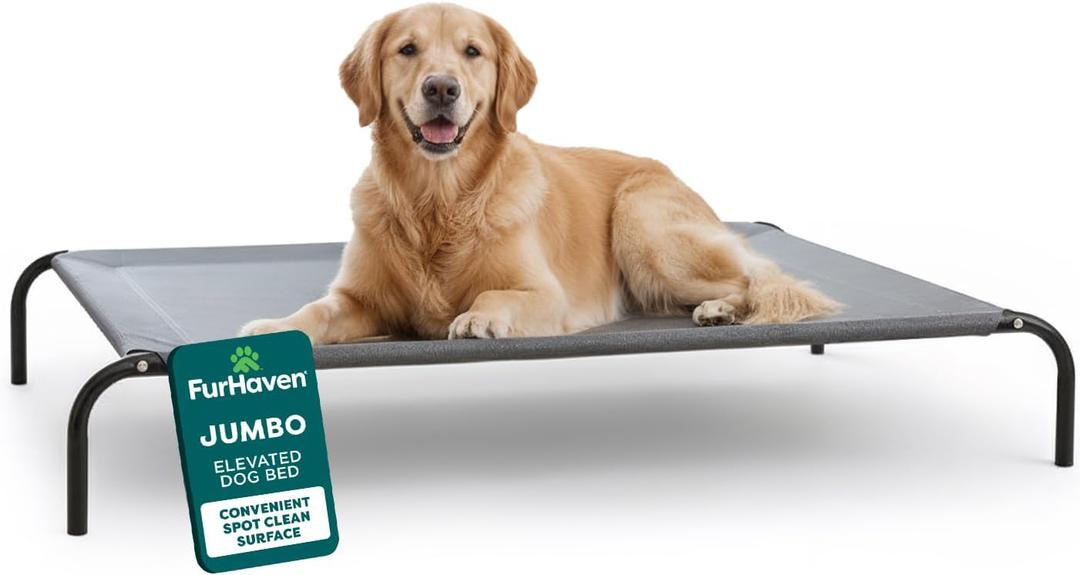FurHaven Elevated Dog Bed, Cooling Raised Pet Cot with Breathable Mesh, Durable Steel Frame, Indoor/Outdoor Use, Easy Assembly, Jumbo XL, Nylon Mesh with Steel Frame, Graphite Gray