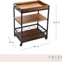 Twine Modern Manor Bar Cart, Wheeled Rustic Industrial Portable Serving Cart with Removable Tray for Liquor, Glassware, and Wine, Wood, Metal, Set of 1