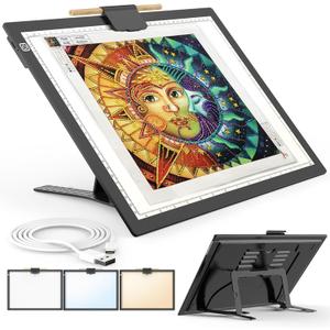 A3 Light Board for Diamond Painting, Rechargeable Battery Light Pad, Magnetic Tracing Light Box, Ultra-Thin Copy Board with 3 Colors& 6 Levels Adjustable Brightness for Drawing, Sketching, Animation