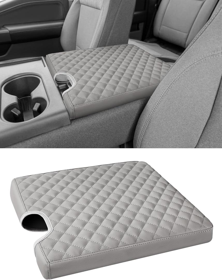 Sinvanho Center Console Armrest Cover for 2015-2025 Ford F150 F250 F350 F450 F550 with 40/20/40 Jump Seat, PU Leather Middle Console Cover Seat Box Lid Protective Cover Cushion Pad, Truck Accessories