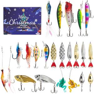 Christmas Fishing Advent Calendar 2025, 24 Day Xmas Christmas Countdown Surprise Gift, Fishing Lures Set for Adult Men Teen Boys Dad Father Boyfriend