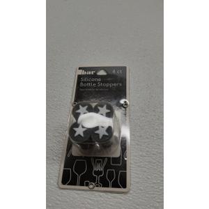 (4-Pk) Jacent Reusable Wine Bottle Stoppers Black with White Star Silicone