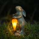 PETAFLOP Cute Garden Decor Bunny Statue with Solar Carrot, Outdoor Rabbit Figurines for Patio Balcony Lawn Porch Yard Decorations, Birthday Housewarming Gifts for Women Mom Grandma