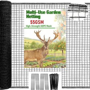 Deer Fence Netting, 4 x 75ft Heavy Duty Plastic Mesh Deer Netting, 55GSM Deer Fence for Garden, Reinforced Edges Anti Bird Netting Mesh for Trees Vegetable Raised Bed(55GSM, 4 x 75ft)