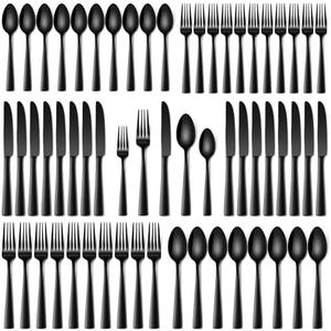 Stapava 60 Pcs Black Silverware Set, Food-Grade Stainless Steel Flatware Set for 12 Mirror Polished Cutlery Utensil Sets Include Dinner Knives Spoons and Forks Set Dishwasher Safe for Home Restaurant