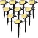 WELALO Solar Spot Lights Outdoor, [10 Pack/65 LED/3 Modes] 2-in-1 Solar Landscape Spotlights, Solar Powered Security Lights, IP68 Waterproof Wall Lights for Walkway Yard Garden Driveway (Warm White)