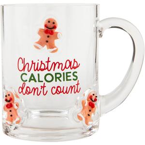 Mud Pie Christmas Glass Icon Mug, Calories, 13oz
