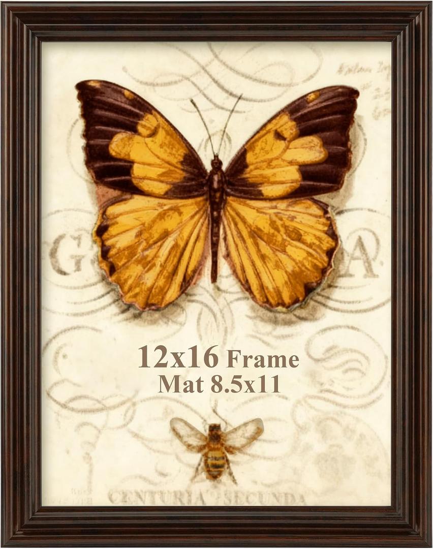 Splinterix 12x16 Picture Frame, 2 Pack Ornate Vintage Picture Frames for Wall or Tabletop Display, 12 x 16 Photo Frame with Real Glass, Display Poster 8.5x11 with Mat or 12x16 without Mat for Antique Dco, Brown