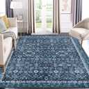 COZYLOOM Trellis Area Rug 6x9 Washable Rug Vintage Rug for Living Room Indoor Soft Non-Slip Carpet Traditional Distressed Bedroom Rug Low Pile Non-Shedding Aesthetic Rugs for Dining Room Office Blue (6x9 ft)