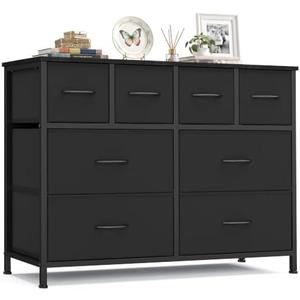 SONGMICS Wide Dresser for Bedroom, 8 Fabric Drawers with Steel Frame | Wood Tabletop, Clothes Organizer, Storage Cabinet, for Closet & Living Room, Ink Black, BELLAH Collection ULGS234B101S