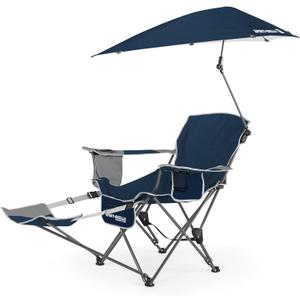Sport-Brella Reclining Beach Chair (Midnight Blue) - 3-Position Adjustability, Detachable Footrest - 3-Way Swiveling UPF 50+ Umbrella - Insulated Drink Pocket, Cup Holder, Zippered Storage & Carry Bag