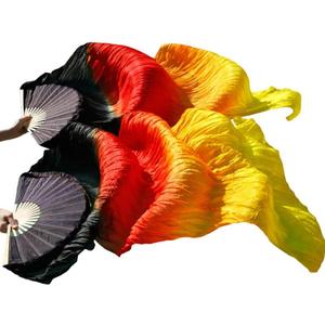 Belly Dance Faux Silk Veil Fans, 1 Pair (Left+Right) Faux Silk Bamboo Long Fans Veils, Handmade Belly Dance Dancing Silk Fans, Dance Performance (35.4*70.8'')