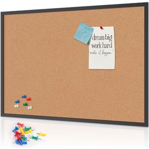 Cork Board Bulletin Board 48 x 36, Black Wood Framed Corkboard, Office Board for Wall, Large Notice Pin Board, 46" x 32"