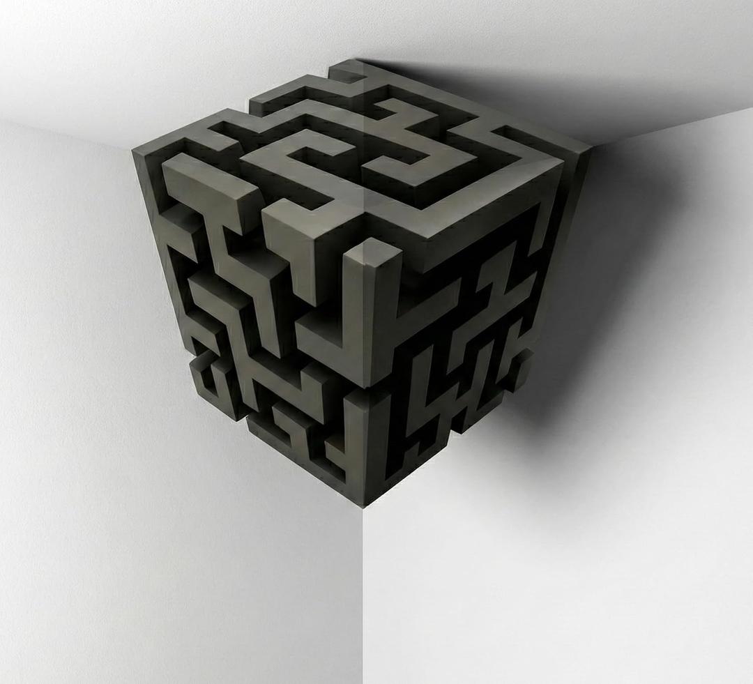 Impossible Corners - Wall Art That Reshapes Reality - 3D Cube Maze Wall Corner Decor Stickers - Optical Illusion Wall Decals