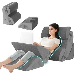 Hansleep Bed Wedge Pillow Set for After Surgery 6PCS, Post Surgery Pillow for Sleep Apnea and Acid Reflux Relief, Adjustable Reading Pillows Back Support with Memory Foam, Grey, 23" (Gray)