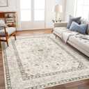 Washable Area Rug 6x9 - Bedroom Living Room Large Indoor Rugs Soft Oriental Vintage Rugs Non-Slip Backing Stain Resistant for Farmhouse Kitchen (6x9 Ivory/Multi)