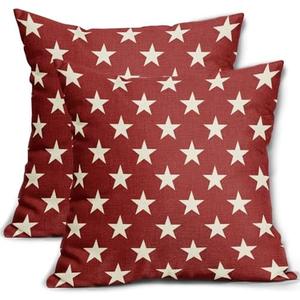 4th of July Patriotic Pillow Covers 18x18 Set of 2 Red Star Americana Independence Day Outdoor Decorative Throw Pillow Cases Farmhouse Decor for Sofa Couch Bed Fourth July Holiday Decorations