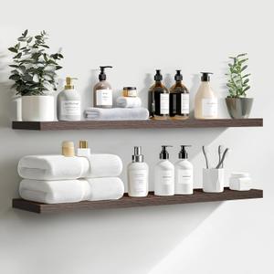 LaVie Home Floating Shelves, 36 Inch Wall Shelf Set of 2, Hanging Shelf with Invisible Brackets, Wall Decor for Bathroom, Bedroom, Living Room, Kitchen Storage, Rustic Brown
