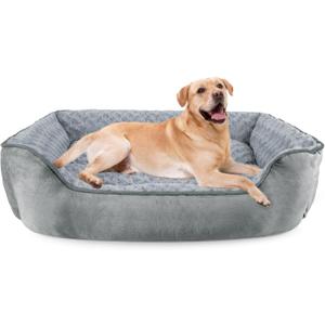 Rectangle Dog Bed for Large Medium Small Dogs - Washable Orthopedic Sofa Bed, Soft Breathable Puppy & Pet Cuddler, Durable Calming Dog Bed with Anti-Slip Bottom, Multiple Sizes, Grey, Size L 30x25