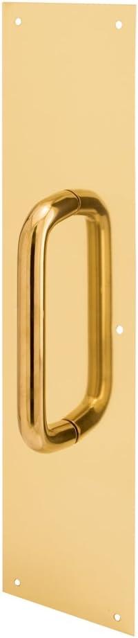 Prime-Line J 4716 Pull Plate, 3/4 In. Round Handle, 3-1/2 In. x 15 In., 605 Polished Brass (Single Pack)