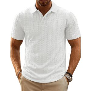 PJ PAUL JONES Mens Polo Shirts Short Sleeve Casual Collared Summer Vacation Shirts Golf Polo Shirts (White, L)