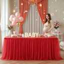 Red Tulle Tablecloth for 6 Foot Rectangular Tables 6ft Red Rectangle Table Cloth Wrinkle Free Table Cover with Tutu Skirt for Wedding Birthday Party Baby Shower Banquet Buffet Christmas Desk Skirt