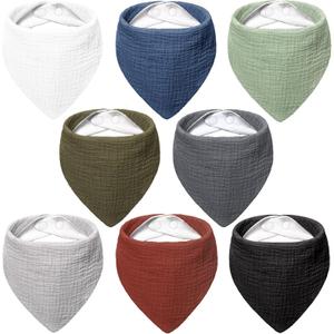 Bearmoss Muslin Baby Bibs 8 Pack Soft Bandana Bibs for Drooling & Teething, Absorbent Burp Cloths with Adjustable Snaps (Basic Color) Bearmoss Muslin Baby Bibs 8 Pack Soft Bandana Bibs for Drooling & Teething, Absorbent Burp Cloths with Adjustable Snaps (Basic Color)