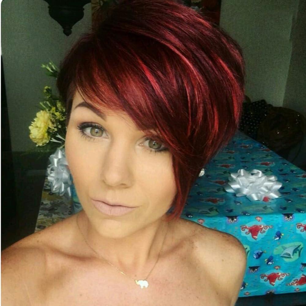 Short Pixie Cut Wig Human Hair for Black Women - Black Burgundy Short Human Hair Bob Pixie Wig with Side Bangs, Natural Straight Layered Cut Hair Short Red Bob Wig Ombre 1B/99J