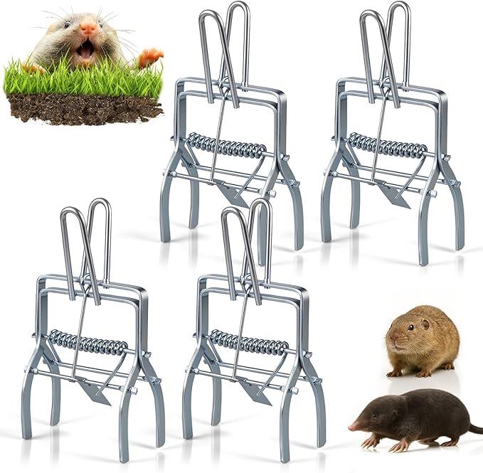 4 Pack Metal Mole & Gopher Trap Tactical Rat Vole Traps Outdoor,Reusable Heavy Duty Galvanized Steel Scissor Gopher Killer Gofer Traps Easy Set, Quick Capture Keep Moles Voles Out of Yard Lawn