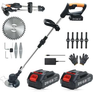 Cordless Weed Wacker,Electric Weed Eater,2 Batteries,Grass Trimmer Cordless,Black-A